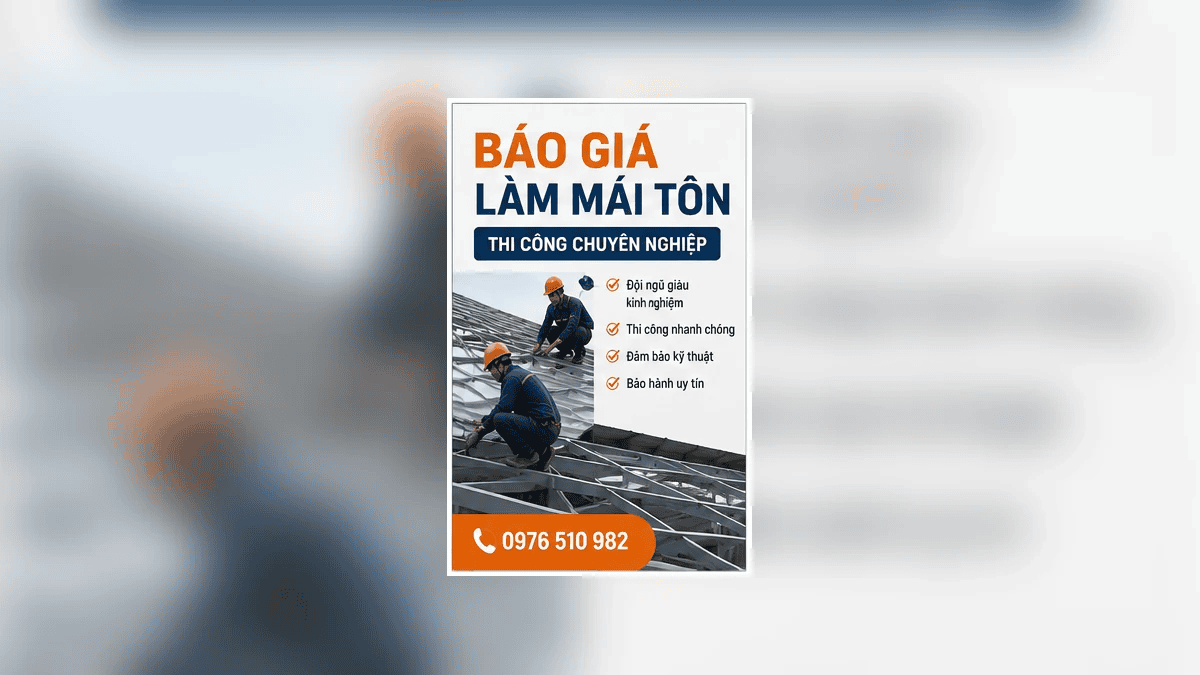 Thợ thi công mái tôn trên hệ khung sắt