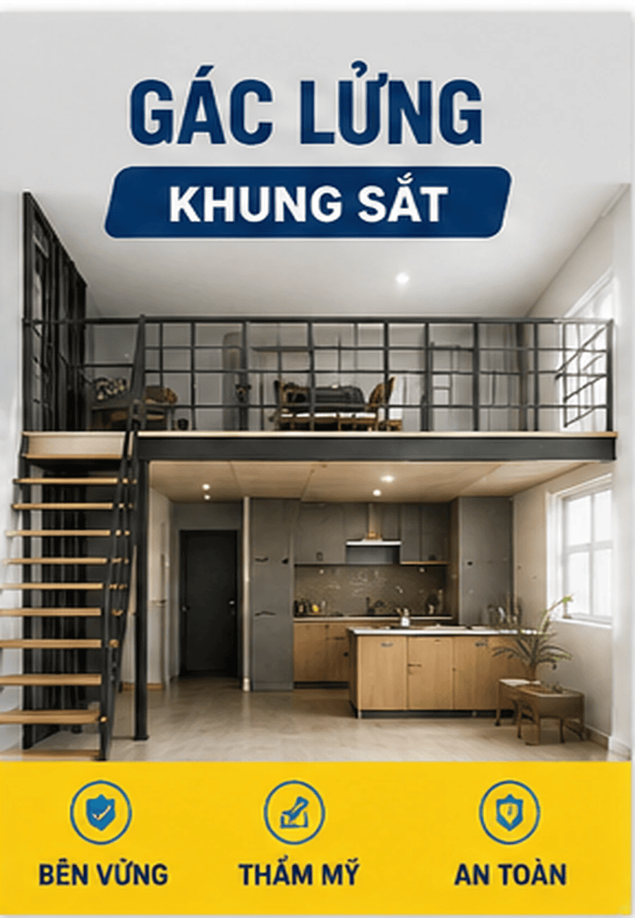 Gác lửng khung sắt sau khi hoàn thiện