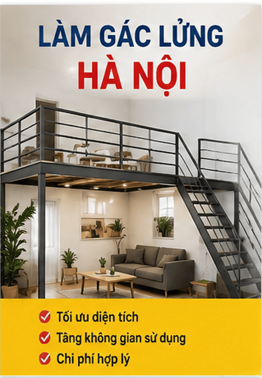 Gác lửng khung sắt trong không gian nhà dân
