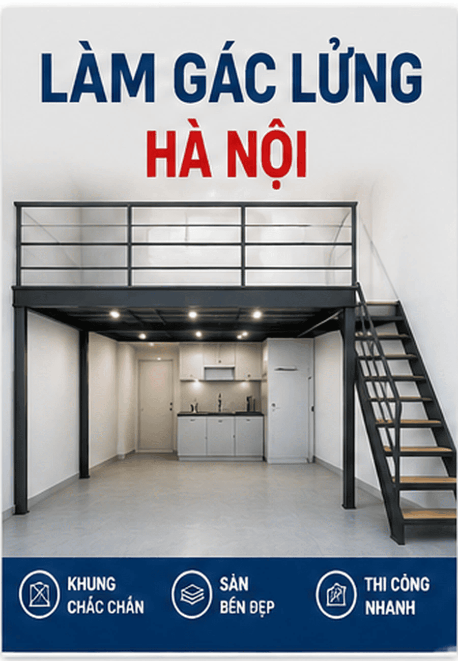 Làm gác lửng Hà Nội bằng khung sắt cho nhà dân