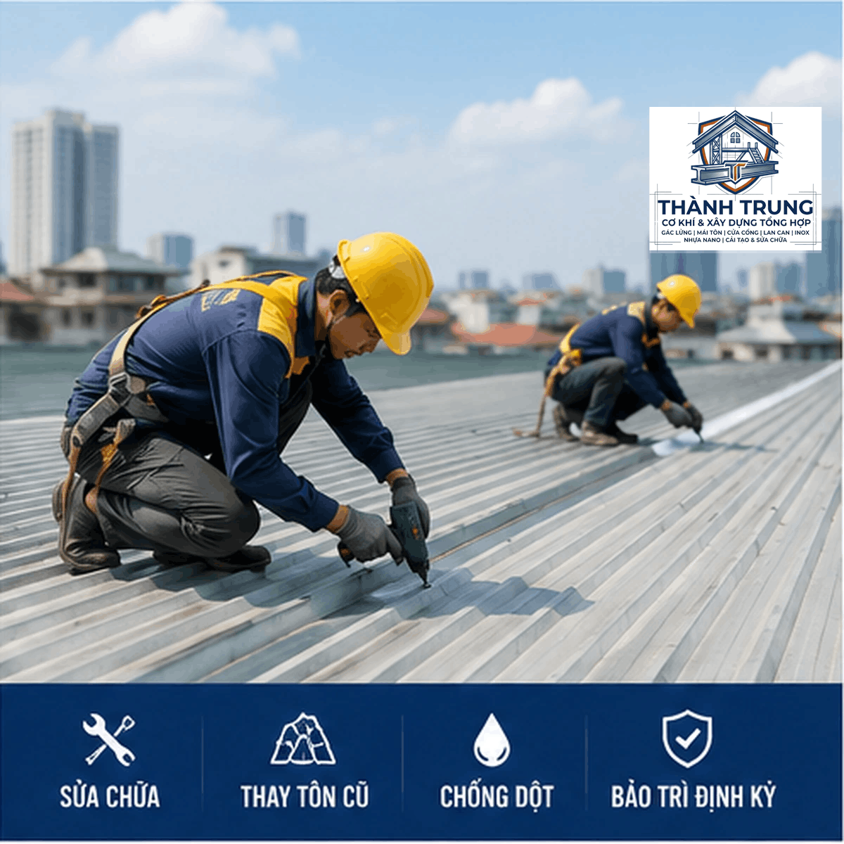 Thợ sửa mái tôn Hà Nội thi công trên mái nhà dân