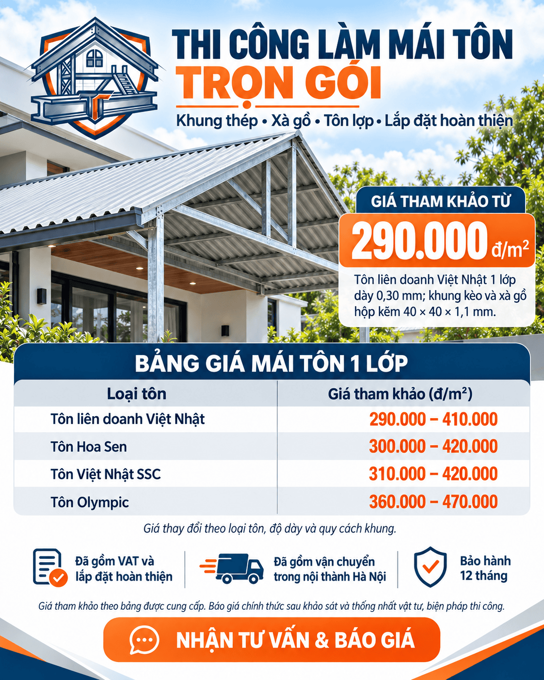Thi Công Làm Mái Tôn Trọn Gói